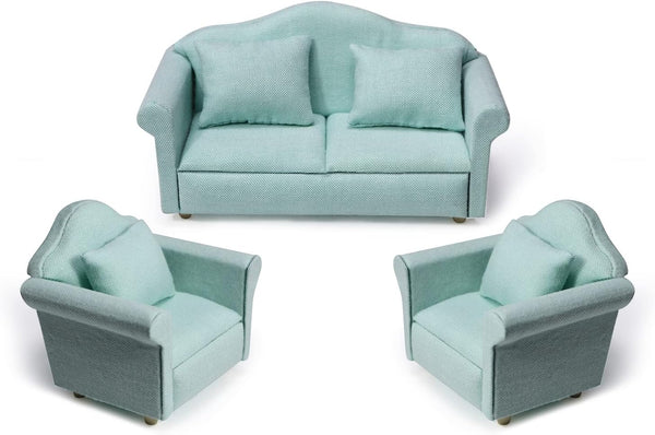 Dollhouse Couch Miniature Furniture Sofa with Pillows for Living Room Desktop Decoration