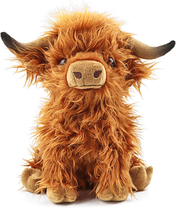 Highland Cows Stuffed Animal - Realistic Scottish Cow Plush Toy - Brown Cow, 10.8 Inch