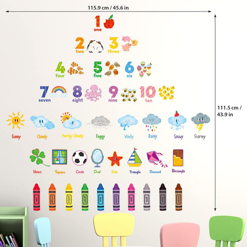 DS9-8056 DECOWALL Numbers Crayons Weather and Shape Wall Decals Stickers Kids Nursery Classroom Bedroom Room dcor