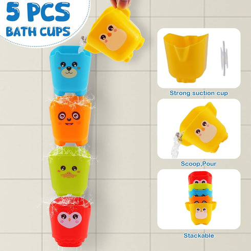 BeneFine 1-3, 16 Set& Baby Bath Toys for Kids Ages PCS Mold Free Bath Toys for Toddlers with Floating Boats,Watering