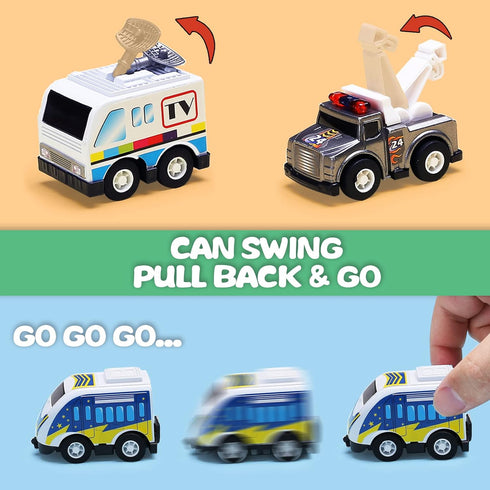 18 Pack Assorted Pull Back Car Toys with Storage Organizer Box, Mini Vehicle Set for Child Toddler Birthday Gift