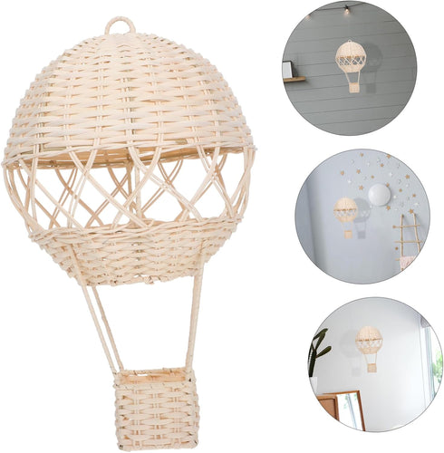 BESTOYARD Rustic Rattan Hot Air Balloon Lamp Shade Handwoven Wicker Wall Art Decor for Boy Girl Rooms Unique Natural