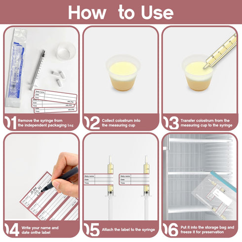 120 Sets 1/3/5ml 1/3/5mlx60, Stickerx120, 20ml Cupx4, Bagx12 Colostrum Collector Kit Include No Needle Colostrum