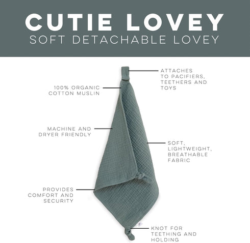 Ryan & Rose Cutie Lovey - Soft 100% Organic Cotton Muslin with Attachable Snap Closure - Loveys for Babies Newborn Baby Lovey Security Blankets for Babies Baby Blanket (Knot Juniper) by Ryan & Rose