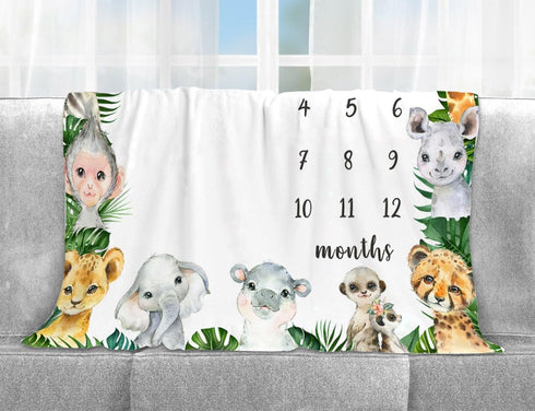 Safari Milestone Blanket, Jungle Animals Baby Growth Chart, Watch Me Grow, 50"x40" for New Moms Baby Shower