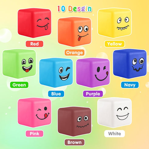 24 Pack, Stress Balls Fidget Toys for Kids: Mini Smile Face Stress Ball Stretchy Toys for Anxiety Stress Relief, Square