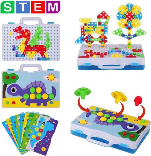 224 4-8, Set 2D/3D 5 6 7 8 9 10 PCS STEM Building Toys for Kids Ages Creative Mosaic Drill with Electric Drill