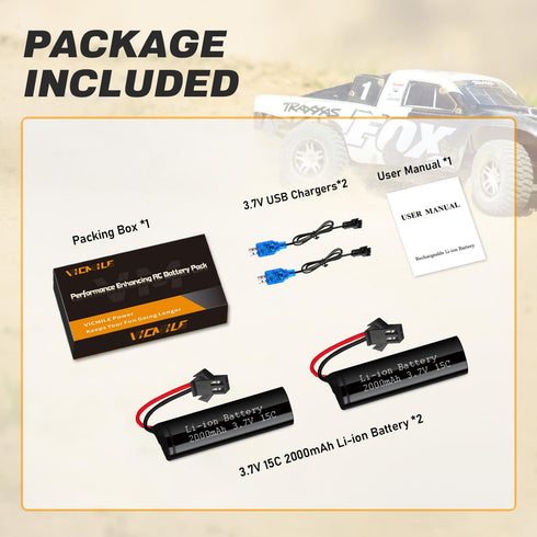 VICMILE 3.7V 2000mah 2Pack 2 SM-2P 15C DE45 DE42 Li-ion Battery with USB Chargers Plug RC Recgargeble Battery