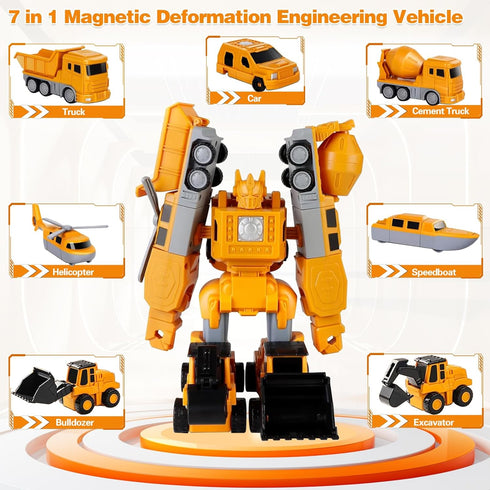 Lawfig 7 1 Set, 3-8 Magnetic Transform Engineering Car Assembled Toys, Construction Vehicles with Storage Box, in Robot
