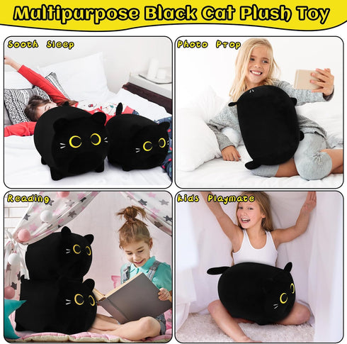 16'' Black Cat Plush Pillows, Cute Plush Cat Stuffed Animals, Birthday Gift for Kids Girls