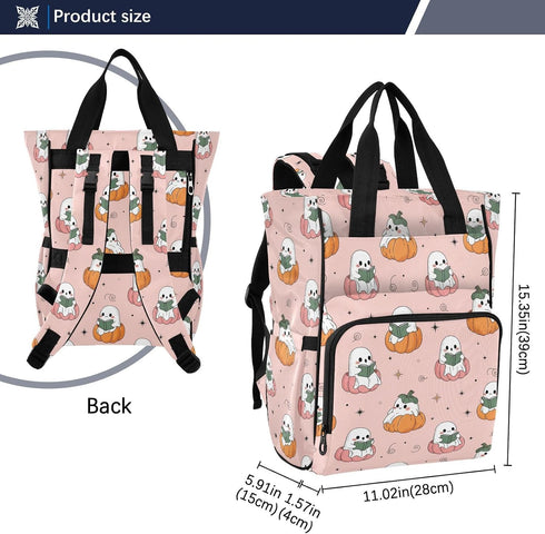 Emelivor Backpack Halloween Ghost Pumpkin Pink Diaper Bag Large Capacity with Insulated Pockets Baby Bag Diaper Bags