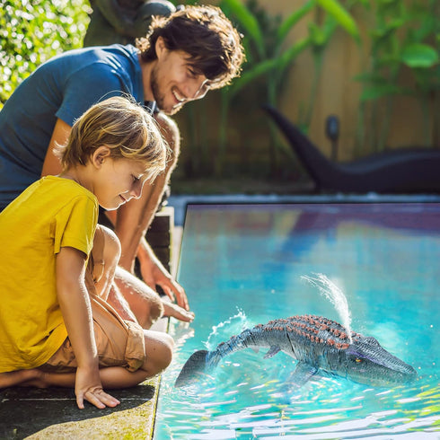 3 4 5 6 7, Swimming fromeasy Remote Control Dinosaur Toys for Kids Mosasaurus Diving Toys RC Boat with Light and Spray