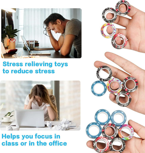 36Pcs Set Magnetic Rings Fidget Toys Spinner Prizes for Kids Classroom Party Favors,Finger Magnet Rings Endless Hours