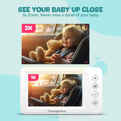 Chuanganzhuo 1080P 5inch 5inch, Baby Car Camera with Advanced Night Vision, AHD IPS Full View Baby Monitor, Carseat