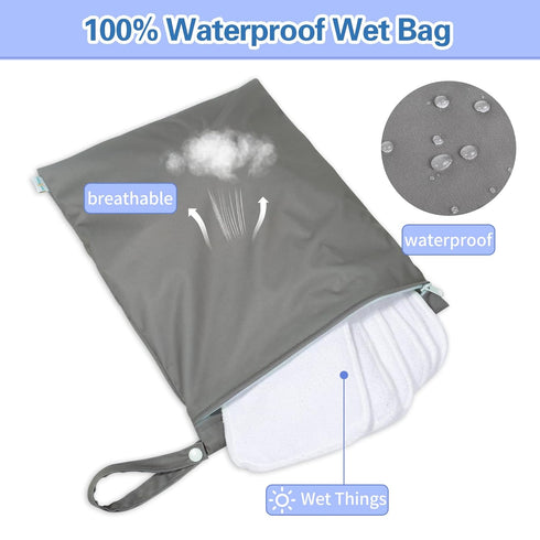 2 Pack babygoal Wet Dry Bags for Swimsuits, Waterproof Bag for Travel, Food Storage, Stroller, Daycare, Baby Diapers