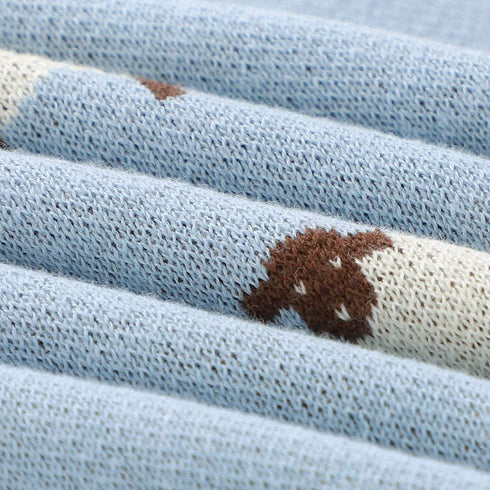 mimixiong Baby Blanket, Knit 100% Cotton Toddler Blankets for Boys and Girls, Cute Sheep, Size 30 x 40 Inches Blue