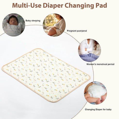 Muslin Diaper Changing Pad, Waterproof Diaper Change Mat Liner for Baby, Reusable Incontinence Underpad for Travel