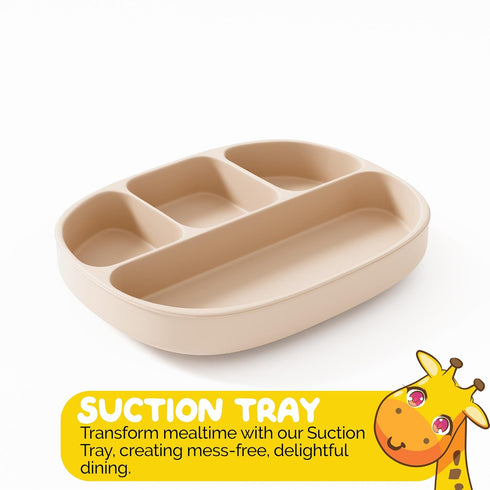 Baby Feeding Set by Muqee Peeko as a Baby Feeding Essentials in Baby Apricot Color with Baby Suction Plates for Toddlers, Baby Bowls with Suction and Baby Spoon (3 Piece Set)