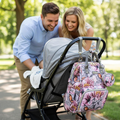 Backpack Backpack Floral Diaper Bag with Coin Bag USB Charging Port Stroller Straps and Insulated Pocket,Travel Nappy