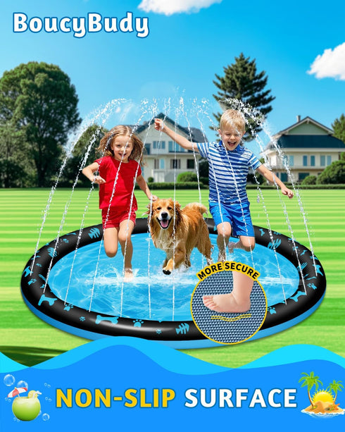 BoucyBudy 67" 1-3 4-8, Summer Splash Pad for Kids and Dogs, Non-Slip Sprinkler Play Mat, Outdoor Water Toys