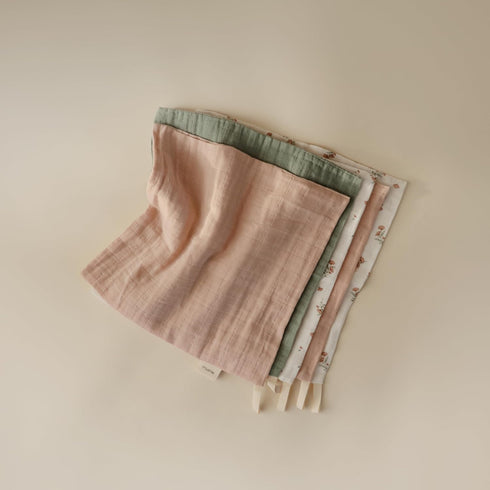 5-Pack mushie Muslin Organic Cotton Washcloths (Pink Flowers Combo) | Soft Wipes for Baby Cleanups and Bathing