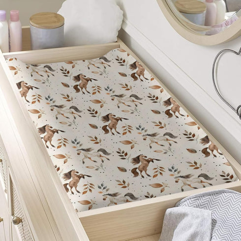 KuphiL10C Girls-16x32 Cartoon Western Horse Leaves Baby Changing Pad Cover,Unisex Farm Animals Nursery Diaper Changing