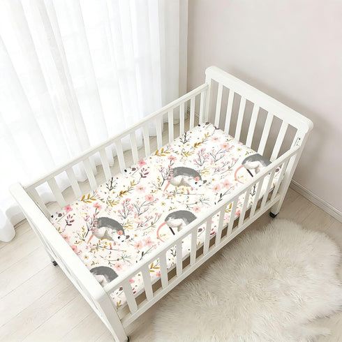miaozhen 1 Pack 52x28 Cotton Baby Crib Sheets Ultra Soft Cute Cartoon Garden Possum Spring Crib Mattress Sheet