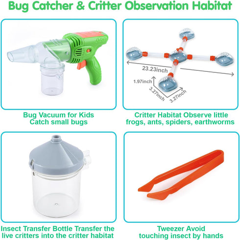 Bug Catcher Kit for Kids - Outdoor Explorer Toys with Vacuum Catcher Gun, Habitat, and Observation Cup for Ages 4-8