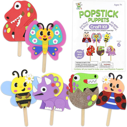 VKPI Make 6 Popstick Puppets Craft Kits for Kids, Foam Crafts, Story