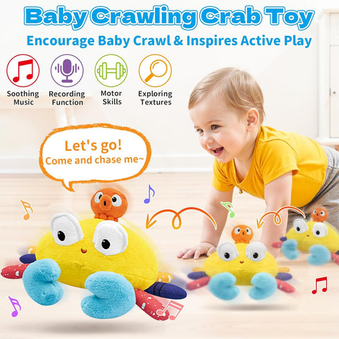 6-12-18 Tummy 1-3, Infowush Baby Toys Months - Musical Crawling Crab Plush Toy, Dancing Walking Bouncing Time Toy