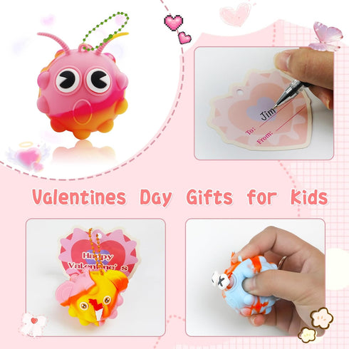 Supovil 48Pack 3D Valentine Day Gifts for Kids,Valentines Cards with Pop Fidget Toys Bulk Stress Ball, Easter Basket