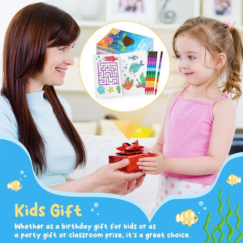 24 Under the Sea Coloring Books with 24 Stacking Crayons, Ocean Animals Party Favors for Kids Birthday Goodie Bag Gift