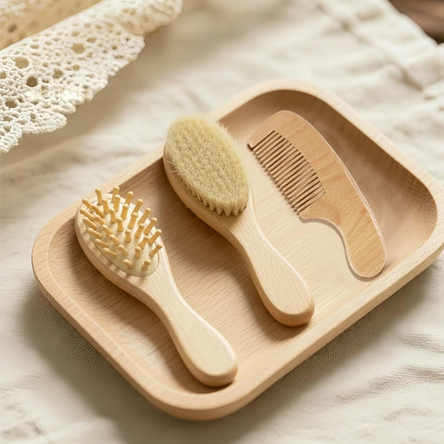 BMVDDFF Set, Set(5Pcs) Personalized Engraved Baby Hair Brush Baby Shower Gift, Wooden Hair Comb, Custom Newborn Name