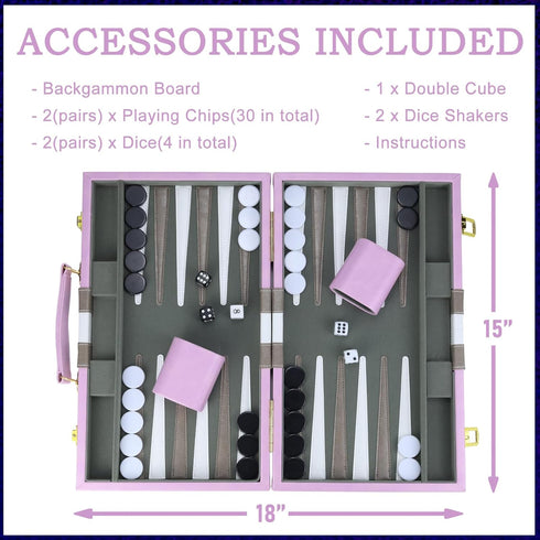 Backgammon Sets 15 inch Backgammon Sets Backgammon Set for Adults, Purple Classic Board Game with Premium Leather Case