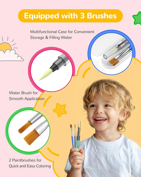 TECJOE Paint with Water Coloring Books for Toddlers, 26 Pages A to Z Animal Watercolor Paint Set