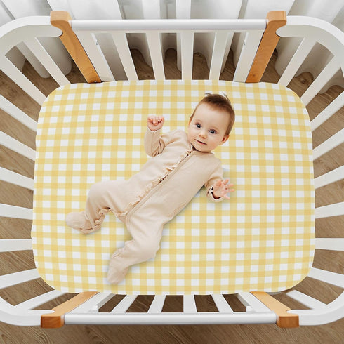 WELLDAY 39 27 Inches Yellow Gingham Crib Sheets for Boys and Girls, Fitted Baby Crib Sheets Soft and Breathable Mini