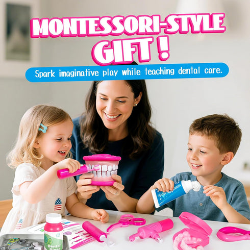 Set 3-5 4+ 5-7 ULOVEME Kids Dentist Play Pink with Braces /Removable Teeth /Retainer - Doctor Kit for Toddlers