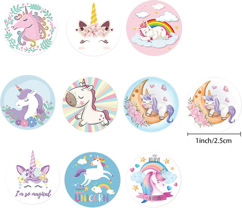 1000pcs Unicorn Label Stickers, DIY Decoration Stickers, 1 Inch Self-Adhesive for Party Gift Bags (10 Styles)