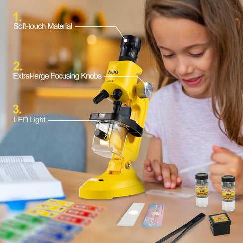 Little World Science Kits for Kids, Beginner Microscope Kit with LED 100X 400X 1200X Magnification