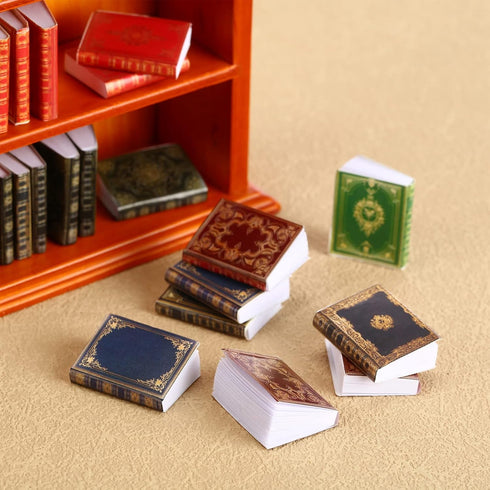 27 Pieces 1:12 Scale Miniatures Dollhouse Books with 1 Wooden Bookcase Dollhouse Furniture