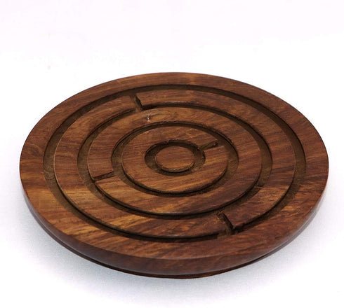 Ajuny Handcrafted Indian Wooden Round Labyrinth Ball Maze Puzzle Board Game - Challenging Education Game for Kids,