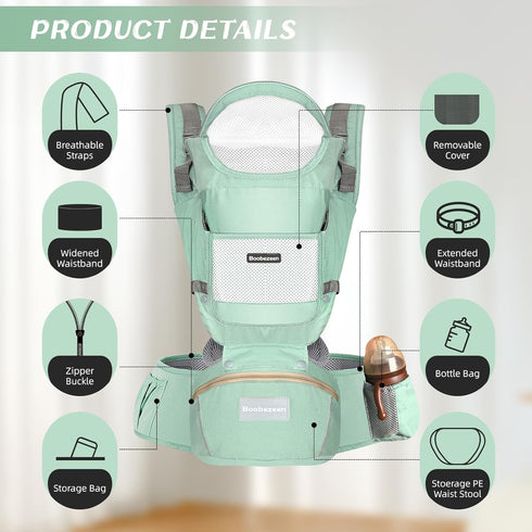 6-in-1 Baby Carrier with Hip Seat, Ergonomic M Position Baby Carrier Newborns to Toddlers, Adjustable Baby Holder