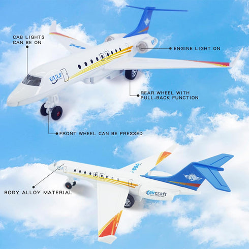 G650 3 OTONOPI Airplane Toy, Die Cast Metal Plane Toy Model Single Airlines, Pull Back Bump and Go Airbus Plane
