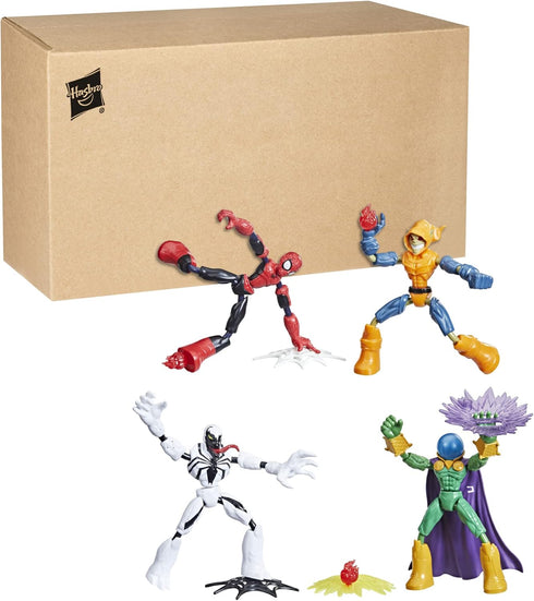 Packaging 4 Count (Pack 1) Spider-Man Marvel Bend and Flex Action Figure Toy, and Anti-Venom Vs. Marvel's Mysterio