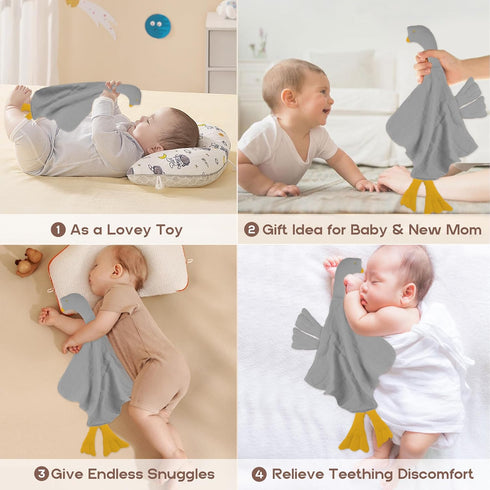 Muslin Baby Lovey Security Blanket, Soft Breathable Organic Cotton Lovies, Unisex Newborn Toddler Goose Lovey Gifts
