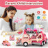 2 3 7-in-1 2-4, Toddler Girl Truck Toys for Year Old Girl Birthday Gifts, Pink Princess Car Transport Carrier Trucks