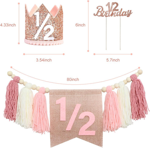 BaaSid 1/2 Garland6 Birthday Girl Pink Half Birthday Decorations High Chair Banner Tassel Wood Bead Months Decorations