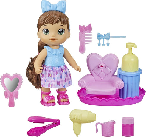 Baby Alive Sudsy Styling Doll, Brown Hair, includes 12-Inch Salon Chair, Toys for 3 Year Old Girls and Boys