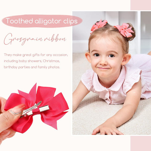 40PCS 3 Inch Hair Bows for Girls, Grosgrain Ribbon Toddler Hair Accessories with Alligator Clip