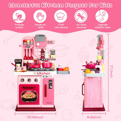 Playset, 27.1 Inches Set 1-3 3-5, DRAMATION Kids Kitchen Play Kitchen with Sound and Light, Kitchen for Toddlers
